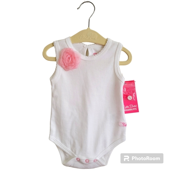 Ruffle Butts White with Pink Flower Tank Bodysuit Size 0-3 months NWT - Picture 1 of 11